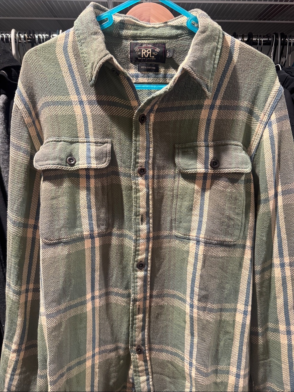 Ralph Lauren Double RL Olive and Cream Plaid Button-Down Shirt